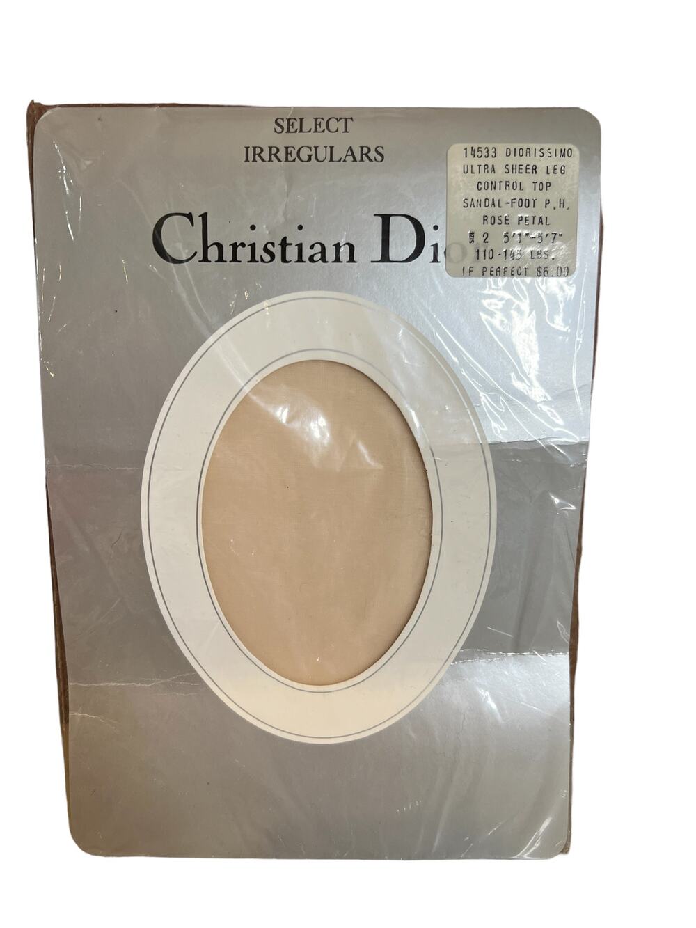 Vintage Christian Dior Ultra Sheer Sandal Foot Pantyhose Nude Rose Petal